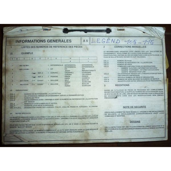 LANDINI Legend 105 115  CATALOGUE DES PIECES DETACHEES  Ref : CP-LAND-LEGEND105115