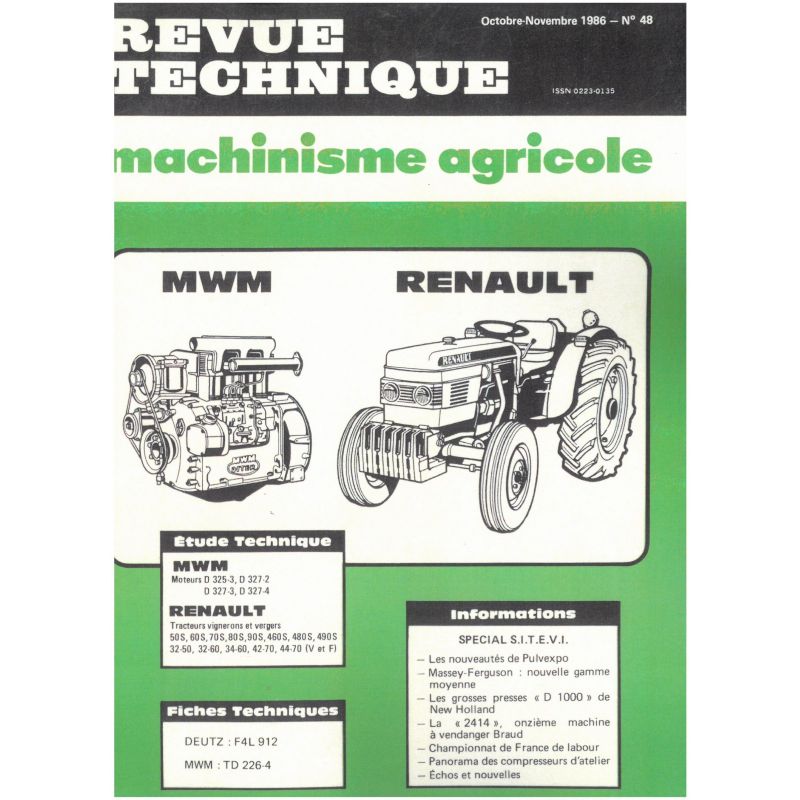 50S 60S a 490S  Revue Technique Agricole Renault
