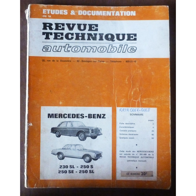 MERCEDES-BENZ 230SL - 250S - 250SE - 250SL

RRTA0267-0268 - réédition