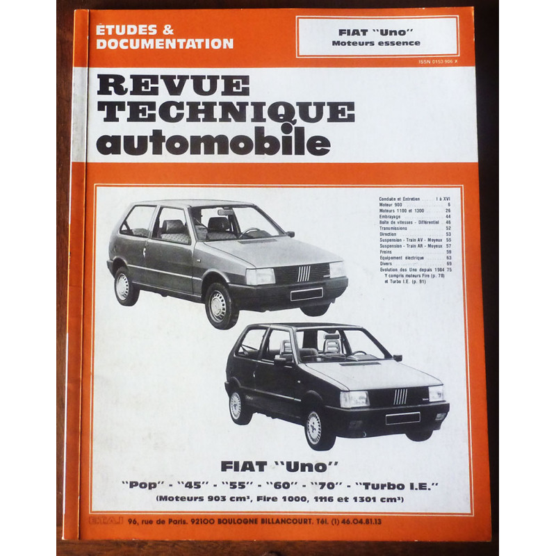 FIAT UNO

Pop - 45 - 55 - 60 - 70 - Turbo LE

RRTA0442.3 - Réédition