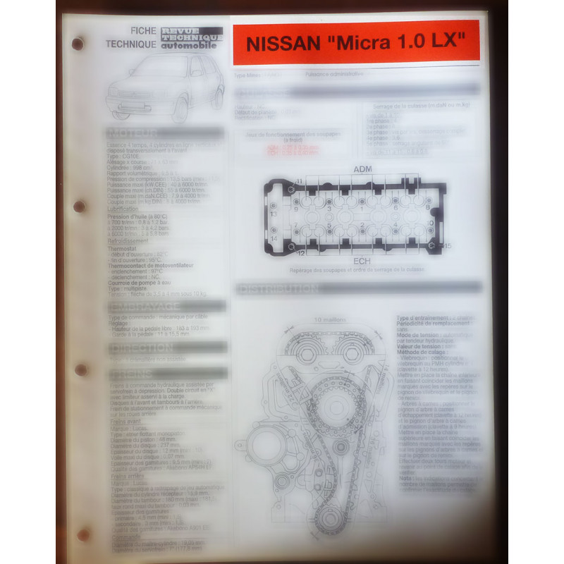 copy of Primera 1.6 -  fiche technique Nissan