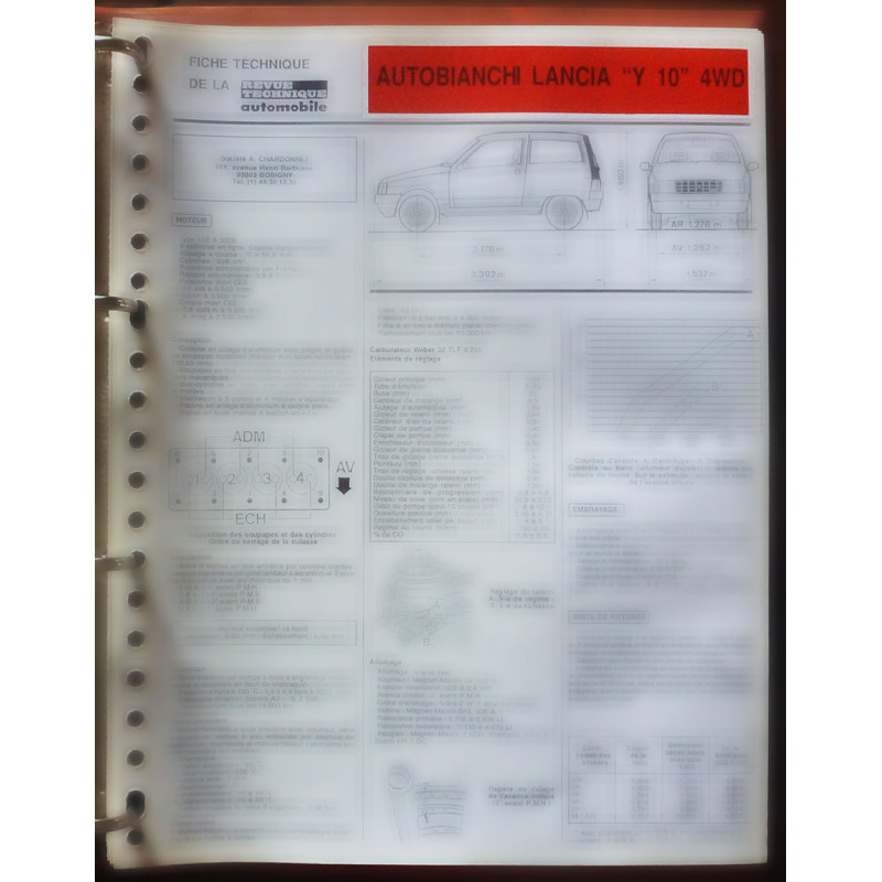 Y10 4WD Fiche Technique Autobianchi