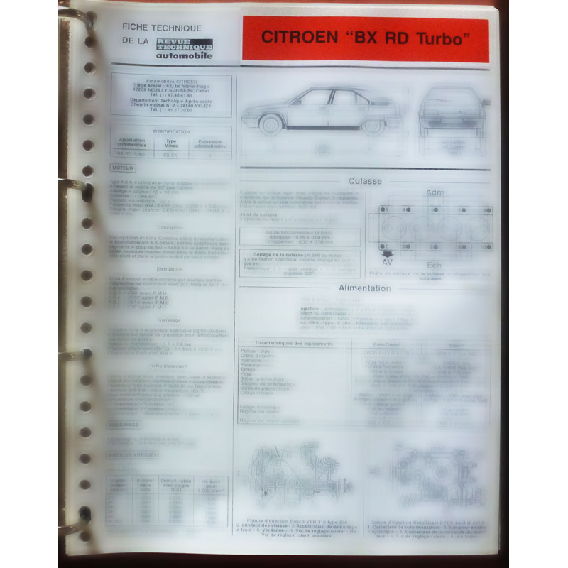 BX RD Turbo Fiche Technique Citroen