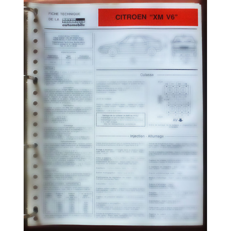 XM V6 Fiche Technique Citroen