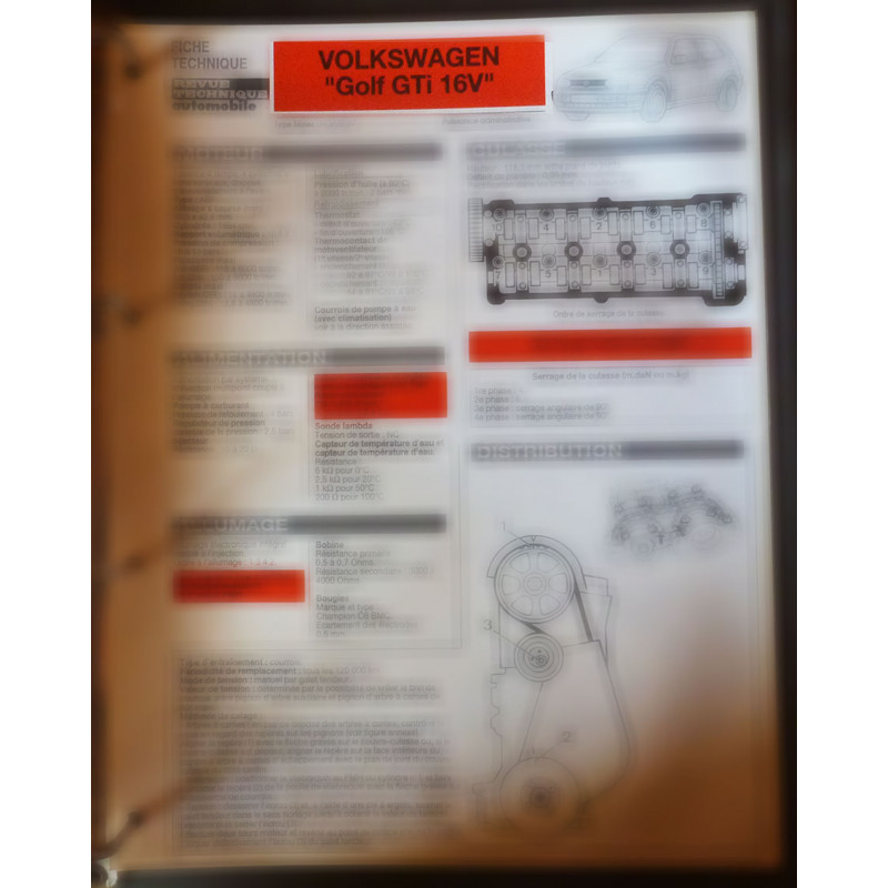 copy of Golf GTI 16S  Fiche Technique Volkswagen