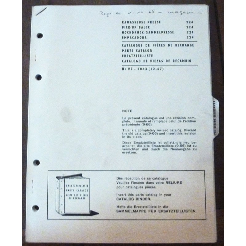 JOHN DEERE 224

Ramasseuse-Presse

CATALOGUE DES PIECES DETACHEES

Ref : CP-JD-PC3063