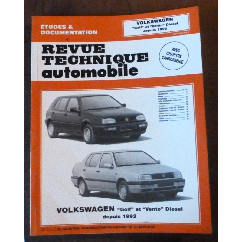 VOLKSWAGEN VW GOLF et VENTO Diesel depuis 1992

RTA0557.1 - réédition