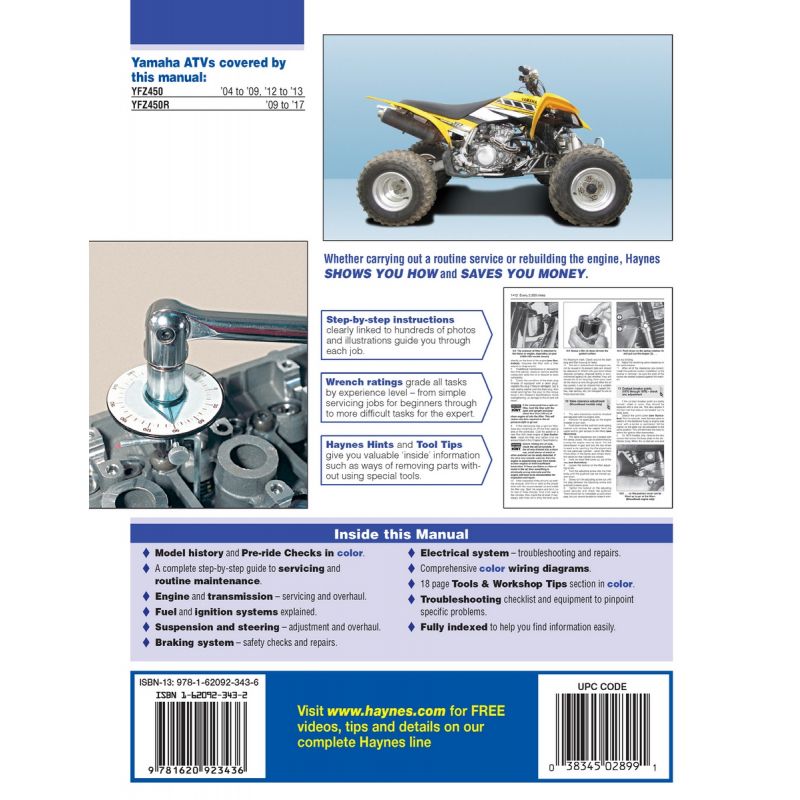 2003-2005 Yamaha YFZ450 YFZ 450 Raptor ATV Quad Manual de servicio