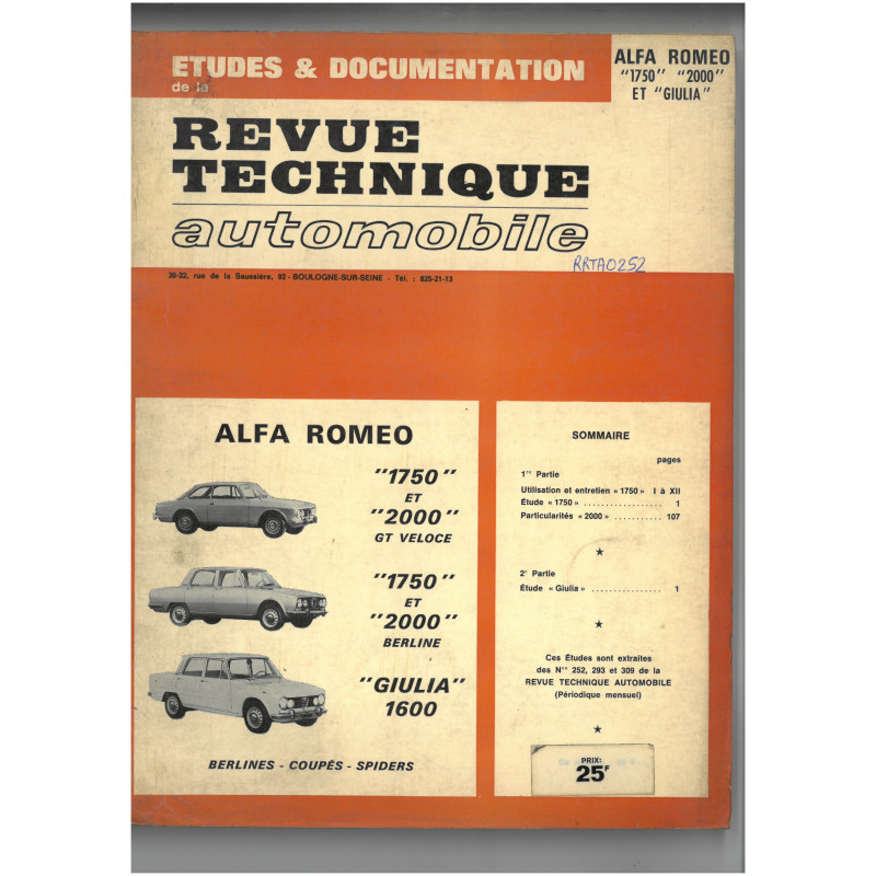 1750 2000 Giulia Revue Technique Alfa Romeo