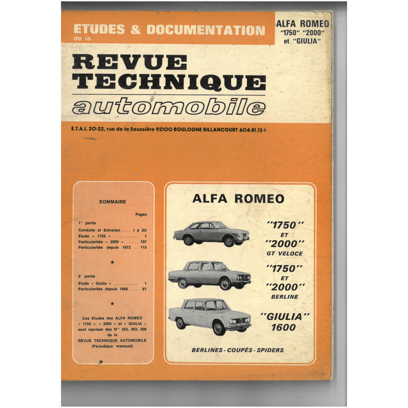 1750 2000 Giulia Revue Technique Alfa Romeo