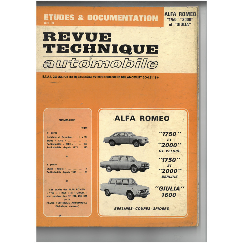 1750 2000 Giulia Revue Technique Alfa Romeo