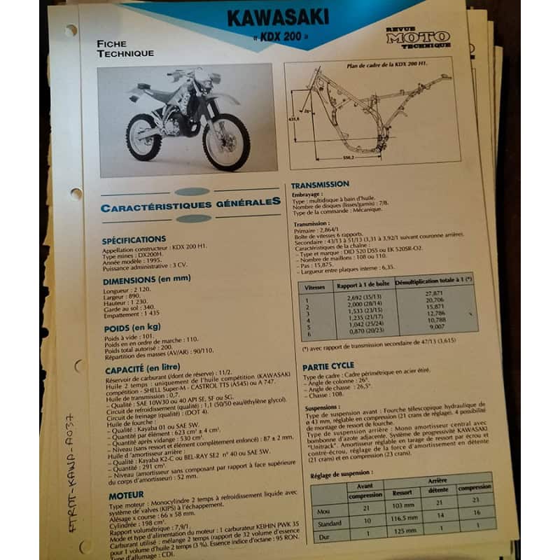 KDX 200 95 Fiche Technique Kawasaki