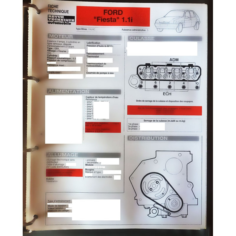 Fiesta III 1.1i - Fiche Technique Ford