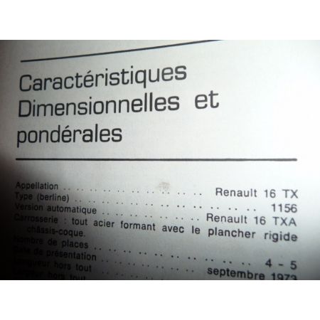 R16 TX R1156 Revue Technique Renault