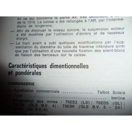 SOLARA Revue Technique Simca Talbot